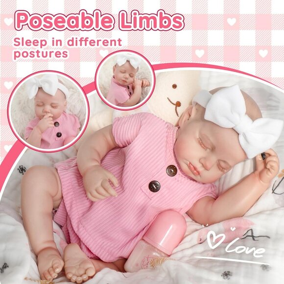 18 Inch Reborn Baby Doll Girl Realistic Full Vinyl Body Sleeping Newborn Toy - Picture 4 of 8